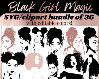 BLACK GIRL MAGIC Svg Bundle of 36, No Text, Black Woman Svg, Boss Lady Svg, Afro Lady Woman, Digital Sticker, Cut File Cricut Silhouette