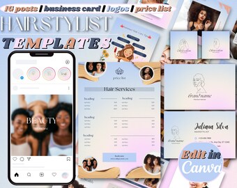 Hairstylist Branding Kit Templates Canva Hairstylist Instagram Templates Hair Business Cards Templates Black Haircare Instagram Salon Logo