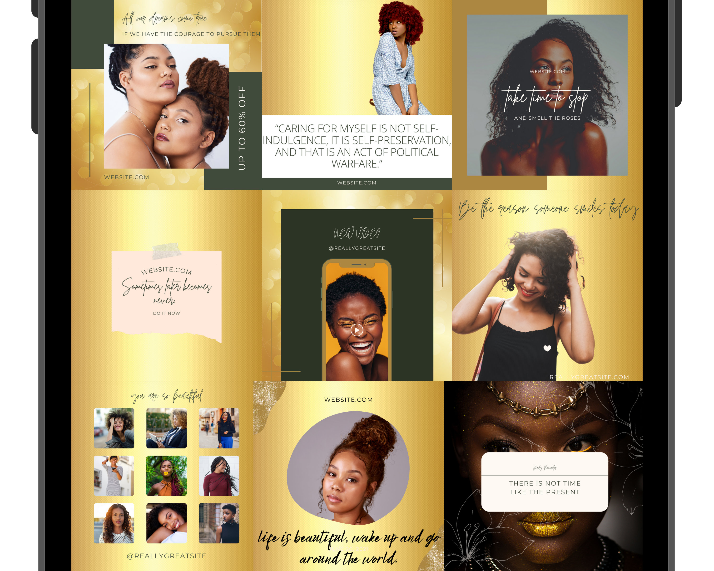 100 Inspirational Instagram Templates Canva Gold Aesthetic - Instagram ...