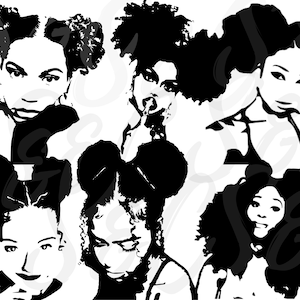 Afro Puffs Curly hair SVG bundle, Black girl SVG bundle, Black Woman SVG bundle, African American digital planner stickers, Afro woman svg zdjęcie 1