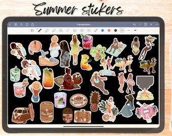 Digital SUMMER Stickers Digital Planner Stickers Summer Digital Stickers Goodnotes Digital Stickers for Black Girl Planner Sticker Digital