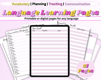 Language Learning Journal Spreads ULTIMATE Bundle for language study | Language Planner & Tracker | Language Study Printables Digital Pages