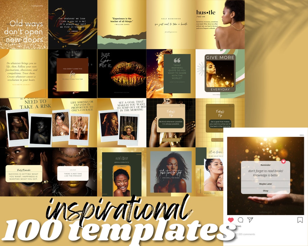 100 Inspirational Instagram Templates Canva Gold Aesthetic - Instagram ...