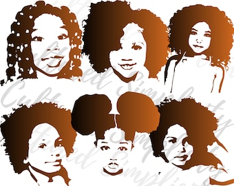 Afro Puffs Curly hair Clipart bundle, Little Black girl PNG bundle, Black Girls SVG bundle, Natural Hair Svg, African American svg Afro Girl