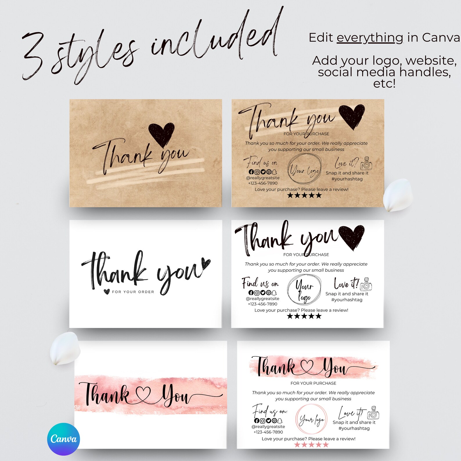 Editable in CANVA Rosegold Business Thank You Insert Card Template ...
