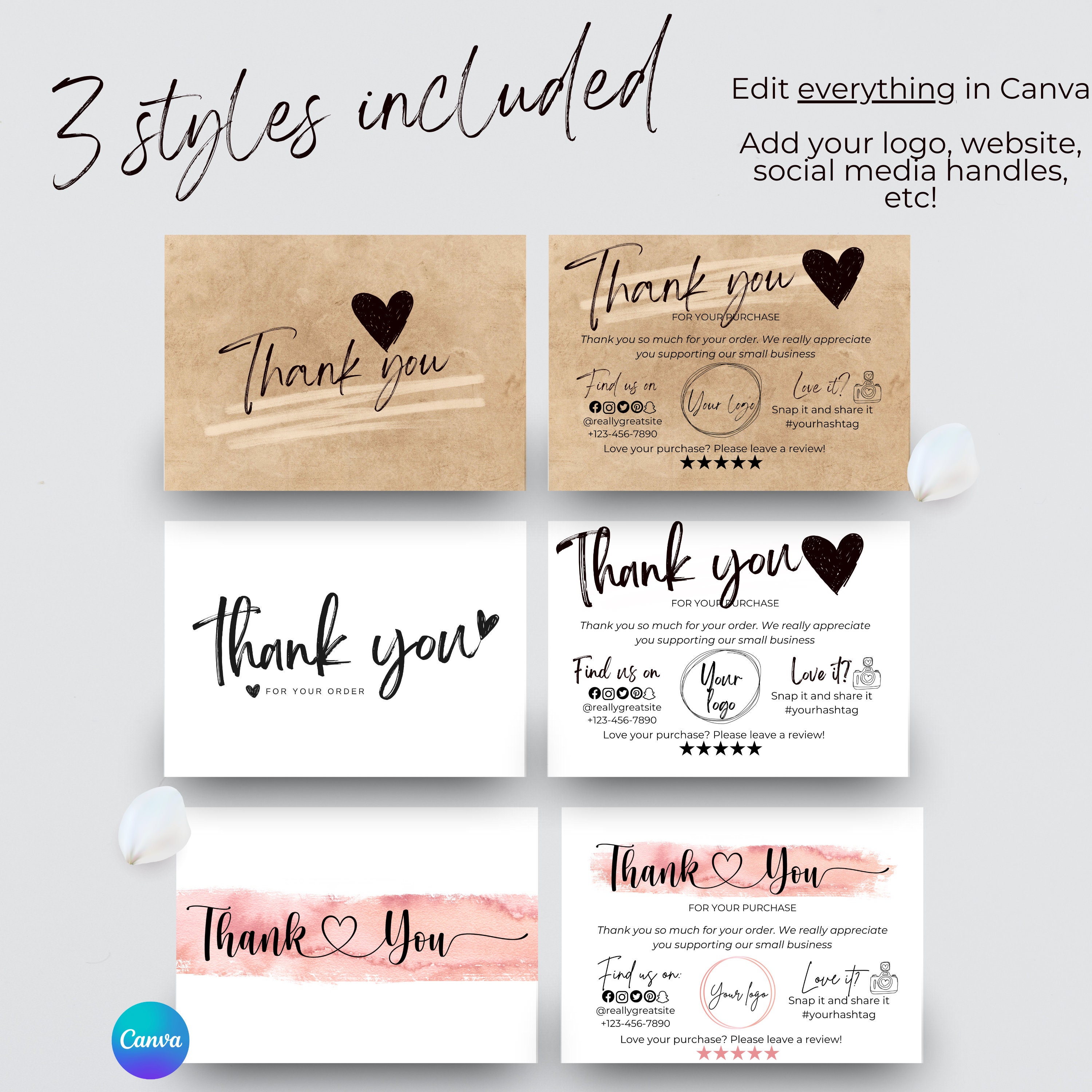 Editable in CANVA Rosegold Business Thank You Insert Card Template ...