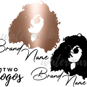 Hairstylist logo, Black woman logo, Esthetician logo, Fashion logo, Sunglasses logo, Curly hair logo, Beauty salon logo, Rose gold logo image 1