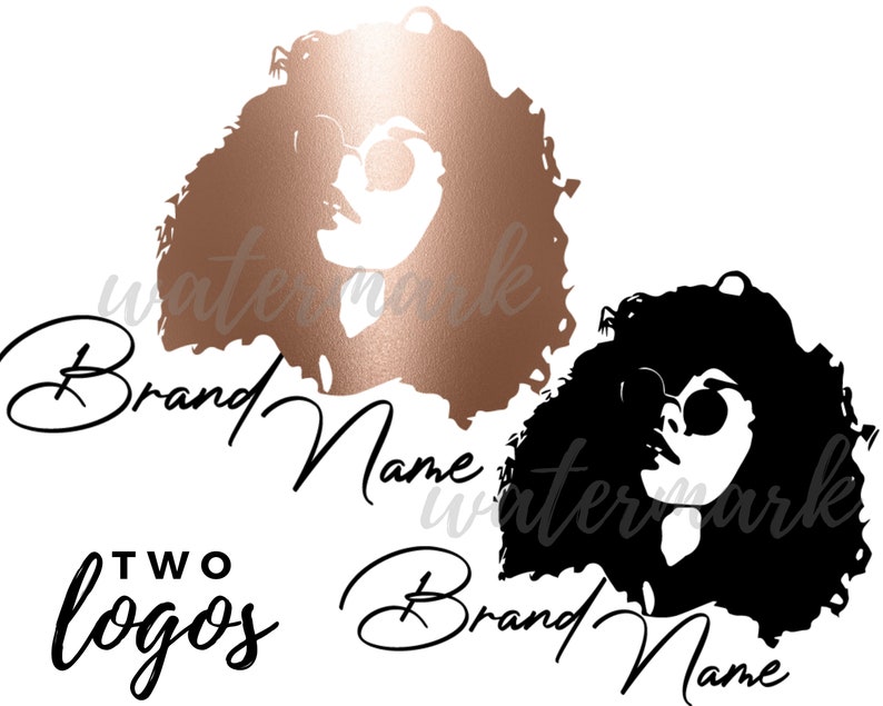 Hairstylist logo, Black woman logo, Esthetician logo, Fashion logo, Sunglasses logo, Curly hair logo, Beauty salon logo, Rose gold logo image 1