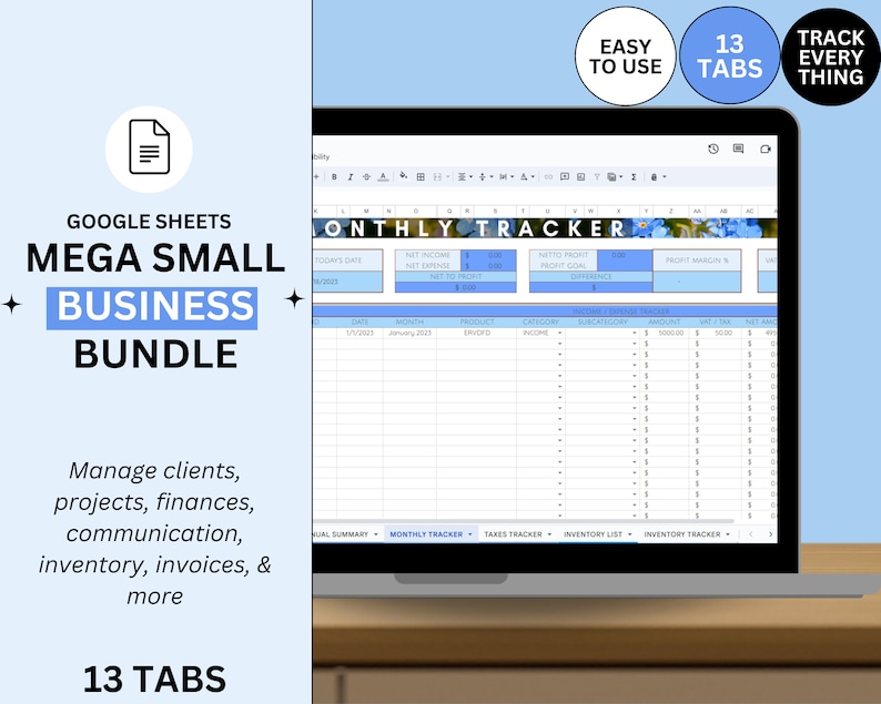 Freelancer template Google Sheets small business template small business bundle project management template client tracker spreadsheet crm image 1