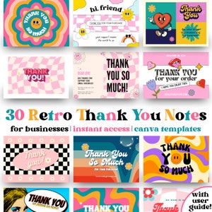 Retro Thank You Card Template Canva Editable Small Business Groovy ...