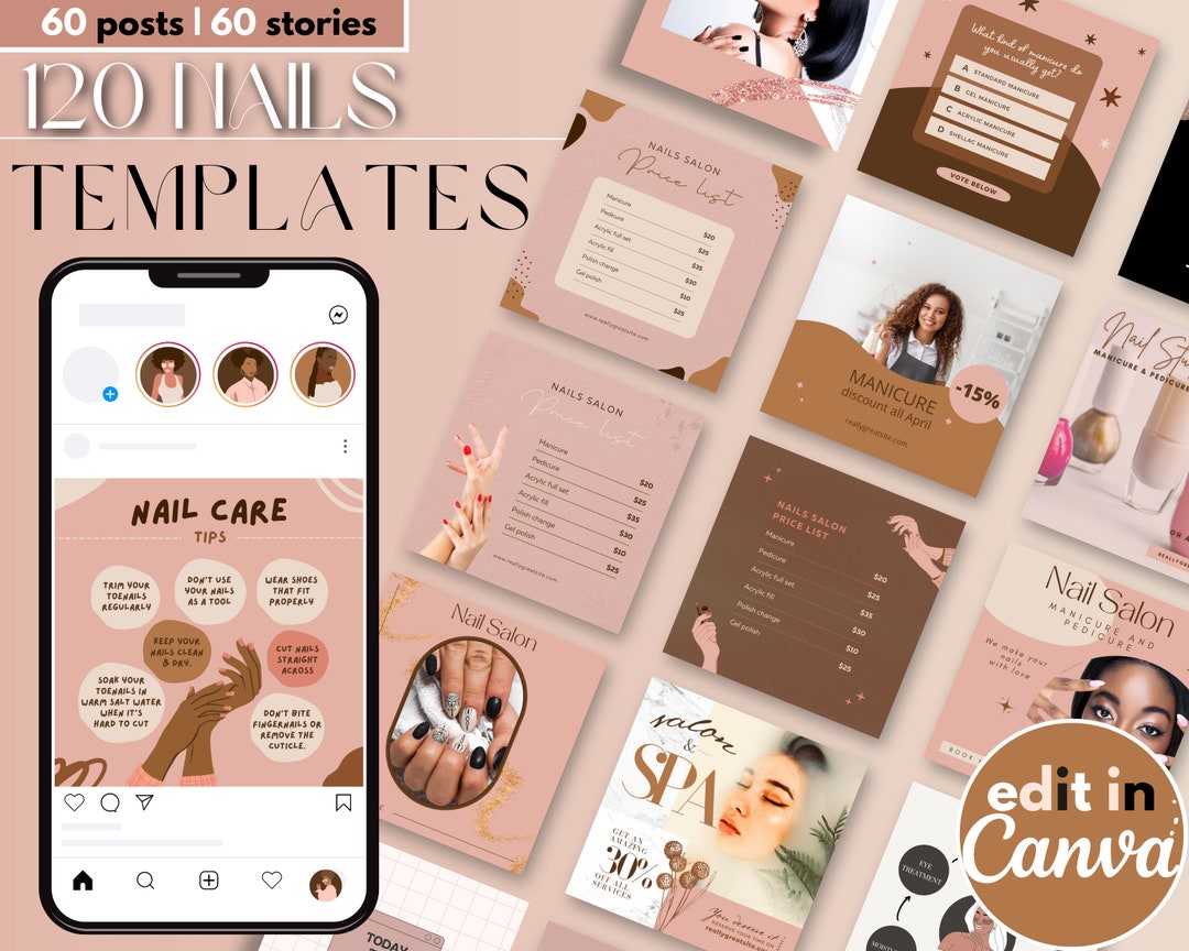120 Nail Tech Instagram Templates Canva Nail Salon Social Media Nail ...