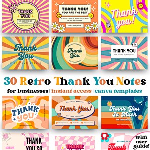 Retro Thank You Card Template Canva Editable Small Business Groovy ...