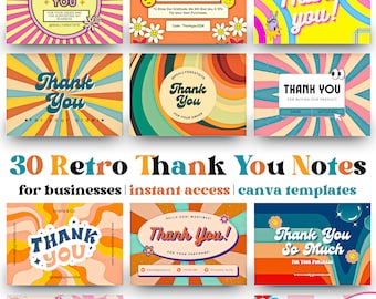 Retro Thank you card template canva editable small business groovy customer thank you card package insert card printable thank card business