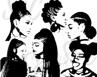 Black Girl SVG Bundle of 6, Black Girl Clipart, Black Woman svg bundle, Ethnic Afro Woman SVG, Curly Hair Svg, Hairstyle svg, Braids svg