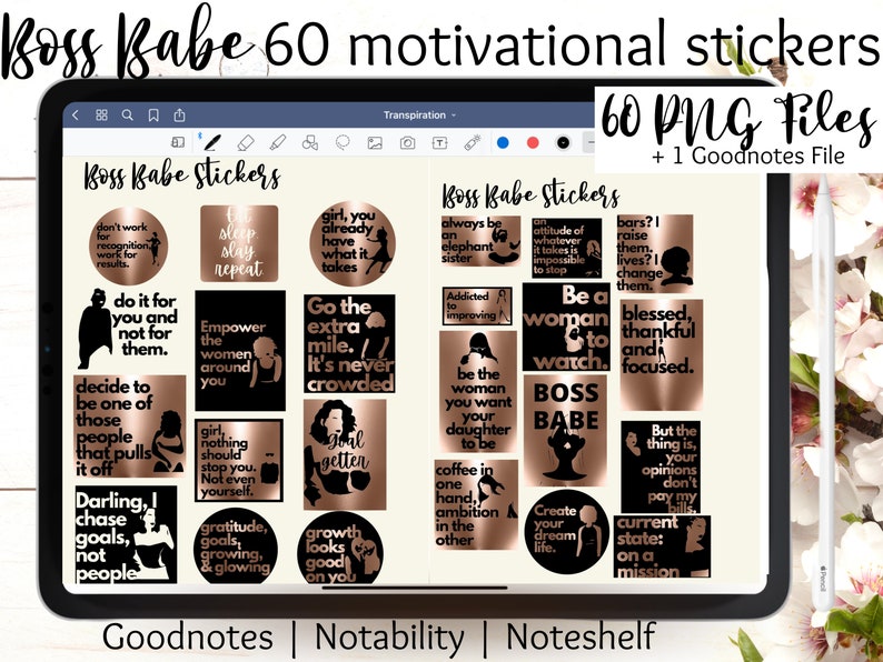 Boss Babe Digital Stickers Goodnotes planner Rose Gold image 0