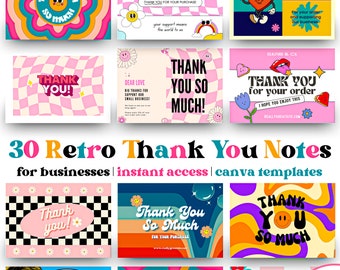 Retro Small Business Thank You Cards Template Canva Thank You Notes Printable Thank you Card Editable small business thank you note card 70s