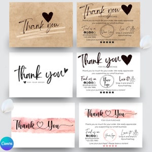 Cartão de agradecimento do cliente Inserção para pequenas empresas Modelo Canva Cartão de agradecimento editável Rosa Cartão postal de pedido Compra personalizável Embalagem do produto