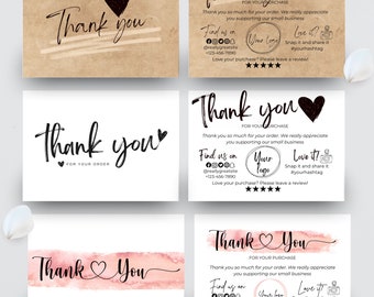 Customer Thank you Card Small Business Insert Canva Template Editable Thank Card Pink Order postcard Customizable Purchase Product packaging