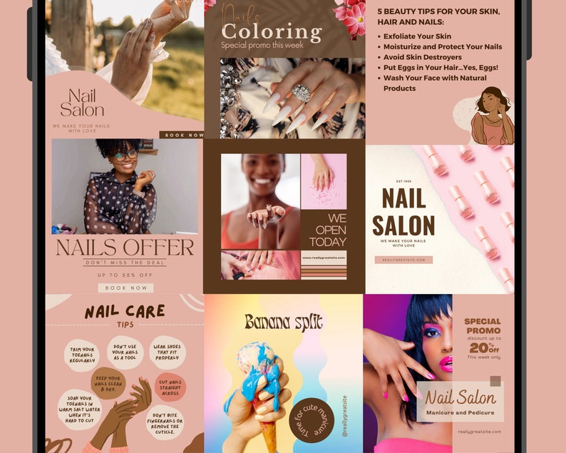 120 Nail Tech Instagram Templates Canva Nail Salon Social Media Nail ...