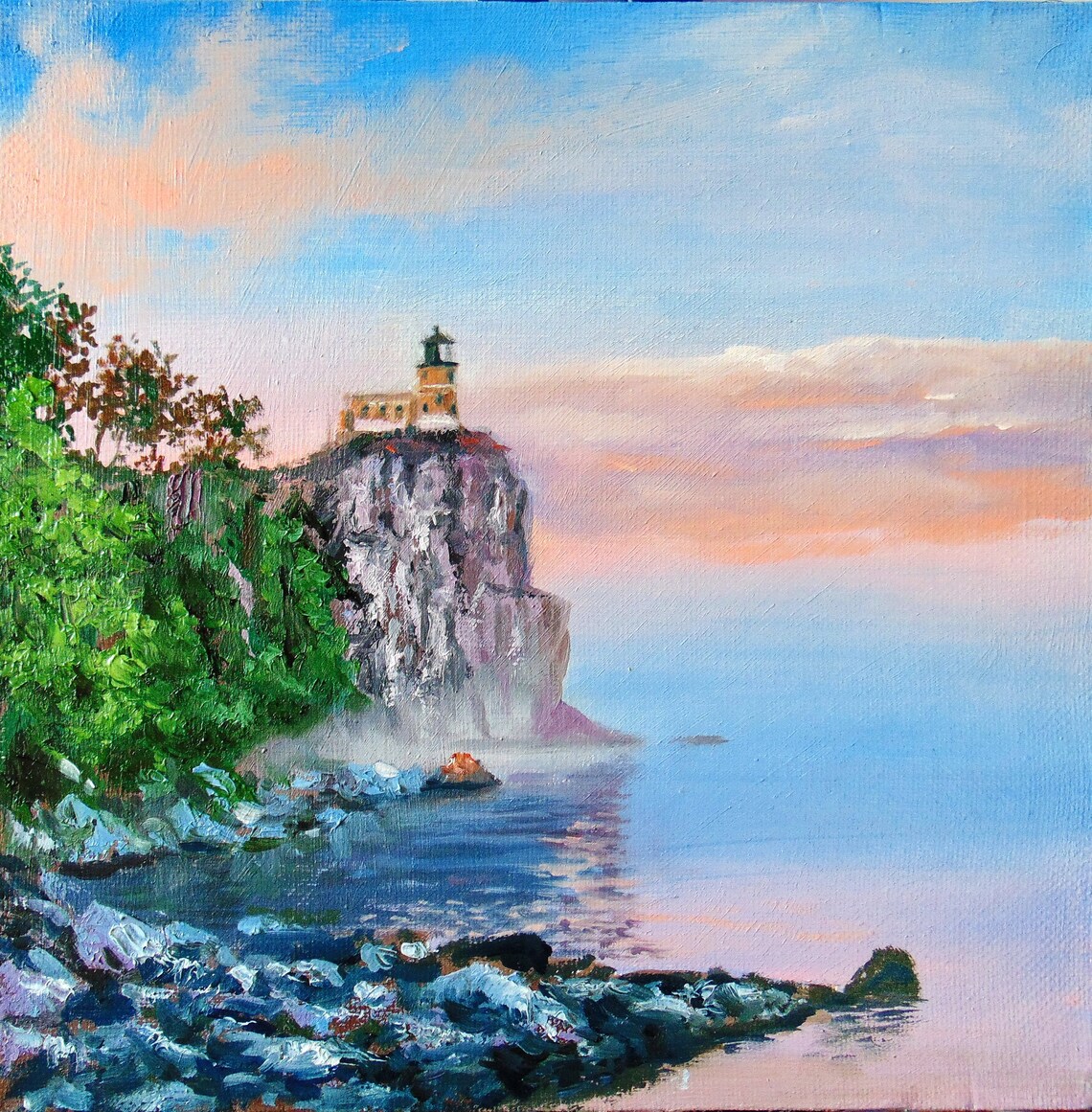 Split Rock Lighthouse. Original oil painting. Sunrise with Etsy