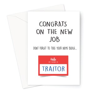 Traitor Definition Card - Humorous Coworker Leaving Card - New Job Card -  Naughty Card For Him Her - Card For Coworker