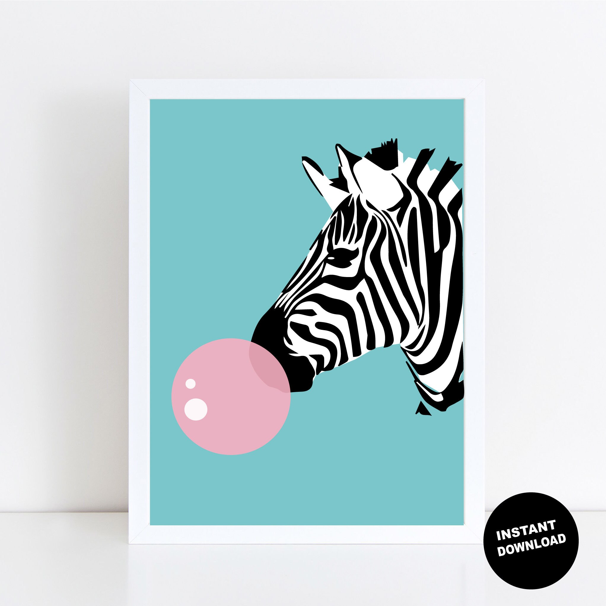 Zebra bubble gum art digital print Funny kids art Nursery Etsy España