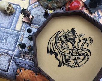 Dragon Dice Tray: Handmade Octagon RPG Rolling Tray (11.5")