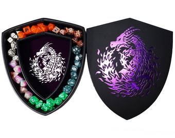 Fantasydice Purple Fire Dragon Shield Dice Tray  with Lid and Dice Staging Area- Holds 6 Sets( 7 Dice Set/ Standard) for All Tabletop Games