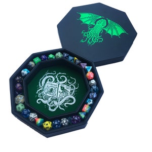 Plateau à Dés Cthulhu Octogonal 20 Cm – Avec Couvercle Et Zone D’exposition – Silencieux Et Super Pratique Pour D&D Et Tous Vos JDR