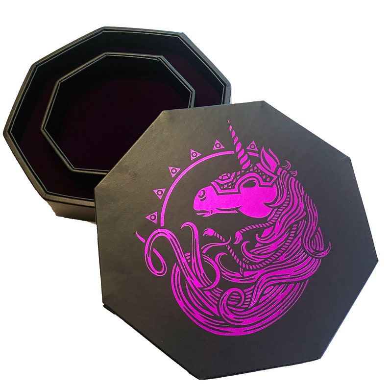 8 Octagon with Lid and Dice Staging Area 7 Standard Holds 5 Sets of Dice Fantasydice Deep Purple War Unicron Dice Tray