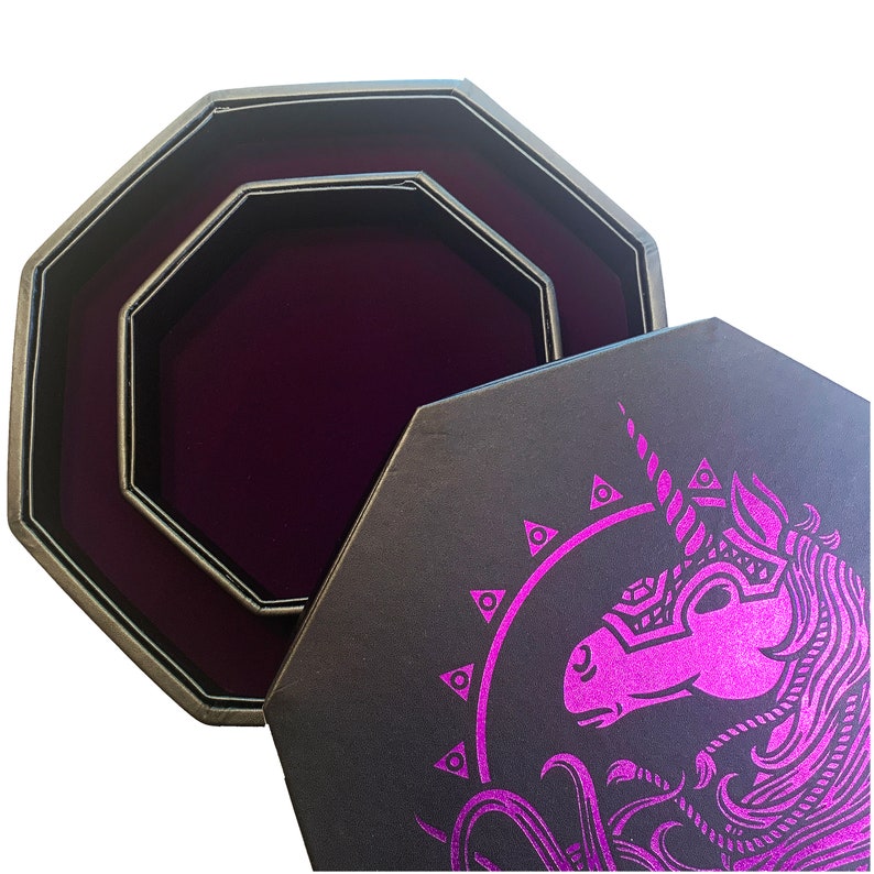 8 Octagon with Lid and Dice Staging Area 7 Standard Holds 5 Sets of Dice Fantasydice Deep Purple War Unicron Dice Tray