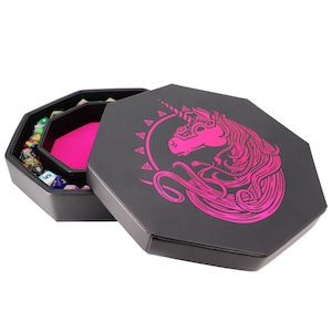 US Fantasydice Electric Pink War Unicorn Dice Tray 8 Octagon with Lid and Dice Staging Area Holds 5 Sets of Dice7 / Standard image 5