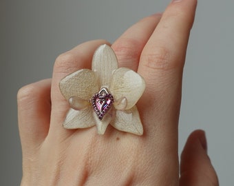 REAL Orchid ring Sterling Silver 925 Adjustable size VERY comfortable to wear