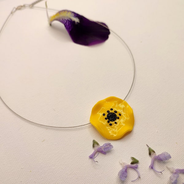 Collier Fleur Coquelicot Jaune - Envoi GRATUIT