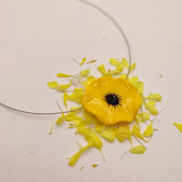 Collier Fleur Coquelicot Jaune - Envoi GRATUIT