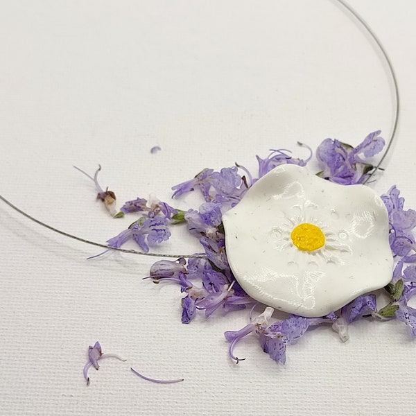 Collier Fleur Coquelicot Blanc et Jaune - Envoi GRATUIT