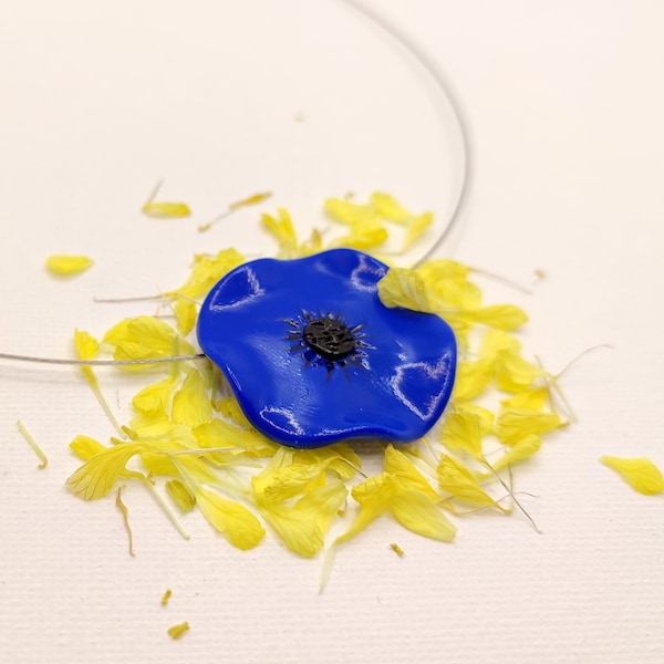 Collier Fleur Coquelicot Bleu - Envoi GRATUIT