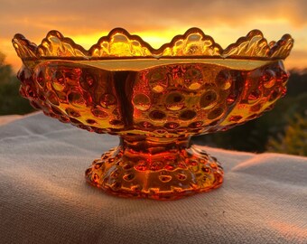 Fenton Hobnail Vintage Glass 6" Candle Bowl Colonial Amber GORGEOUS!