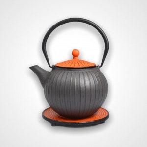 Teekanne aus Gusseisen Eisenkanne Chokoreto Grau-Orange