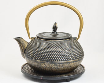 Teapot &quot;Arare&quot; – 1.2l enameled cast iron | With saucer & strainer | Sand cast | Classic design with modern colors | Handmade