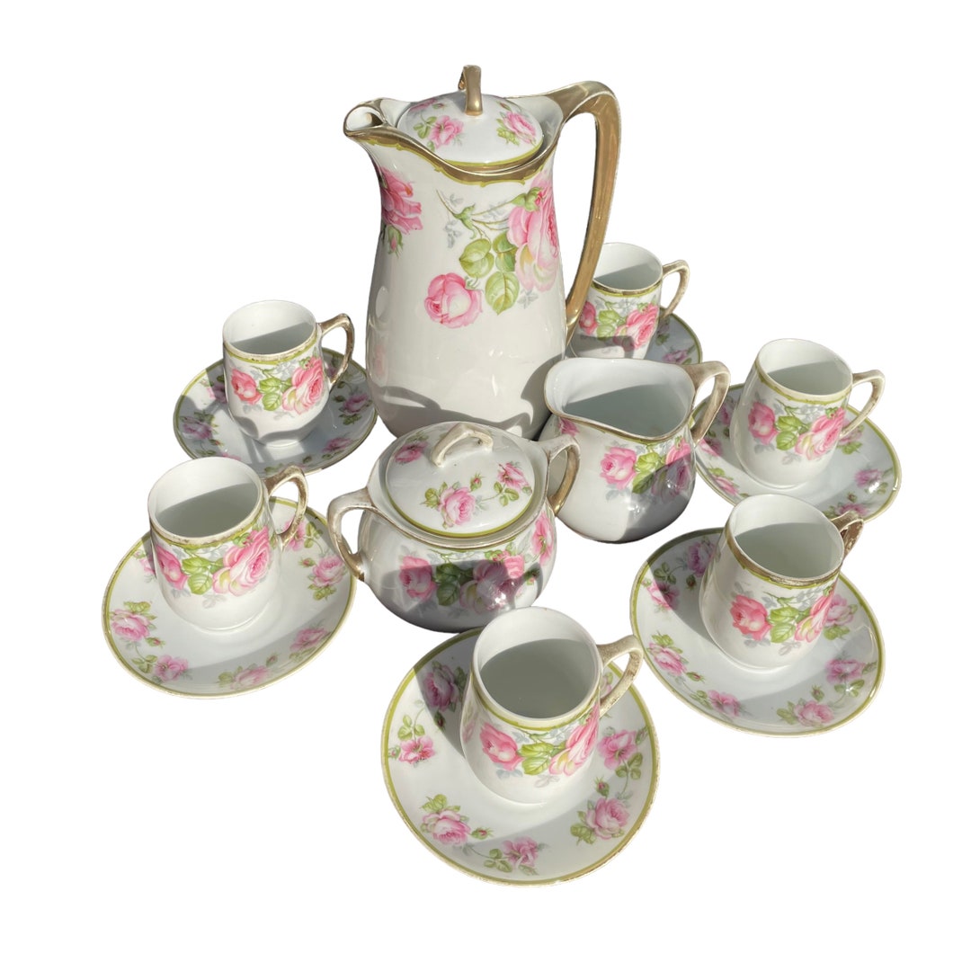 Vintage Antique Chocolate Pot With Lid 17piece Set Bavaria Germany