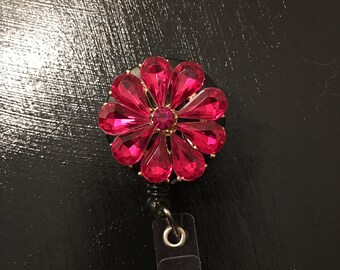 Badge reels, ID Holders- Pink bling Flower, Fashionable, Fashionista, Gifts, New job, Birthdays, Xmas presents.