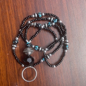 Beaded necklace lanyard-Turquoise print