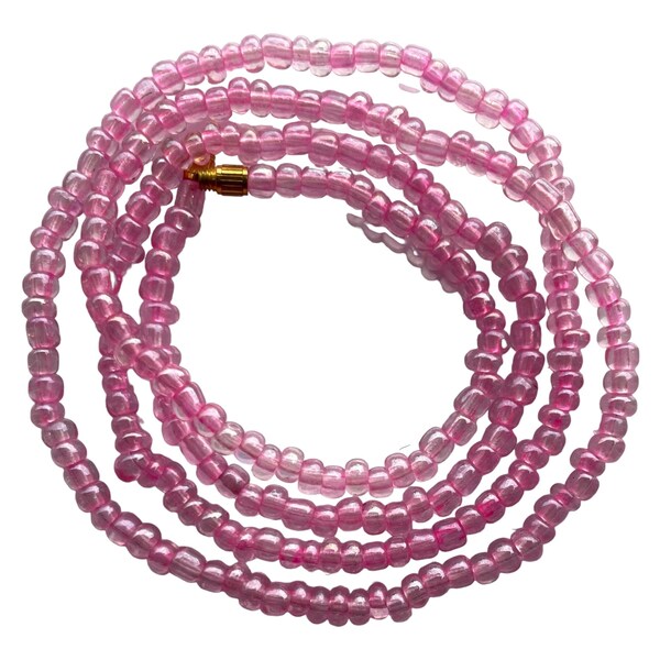 Handmade Waist beads- Belly chain PINK -Body jewelry- Positivity-Self-Love - Beach wear 26.5” - Glass - Stretch Cord - screw clasp