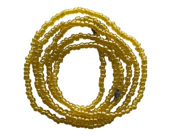 Handmade Yellow Glass Waist Beads: Stretch Cord Belly Chain (40 inch)