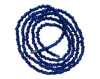 Handmade Blue Glass Waist Beads: Stretch Belly Chain 37.5"