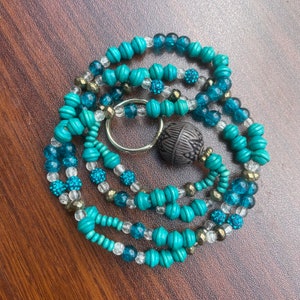Lanyard necklace Teal & brown Badge Lanyard Beaded Handmade Unisex ID Holder Gift for Her, Mother’s Day, Teacher gift, Unique