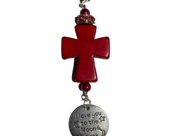 Red Cross Purse Charm: Silver Word Dangle, Religious Jewelry