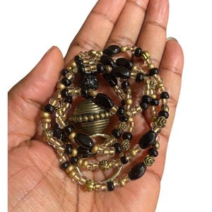 Beaded necklace lanyard- Black&gold