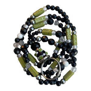Beaded necklace lanyard- Lime&black